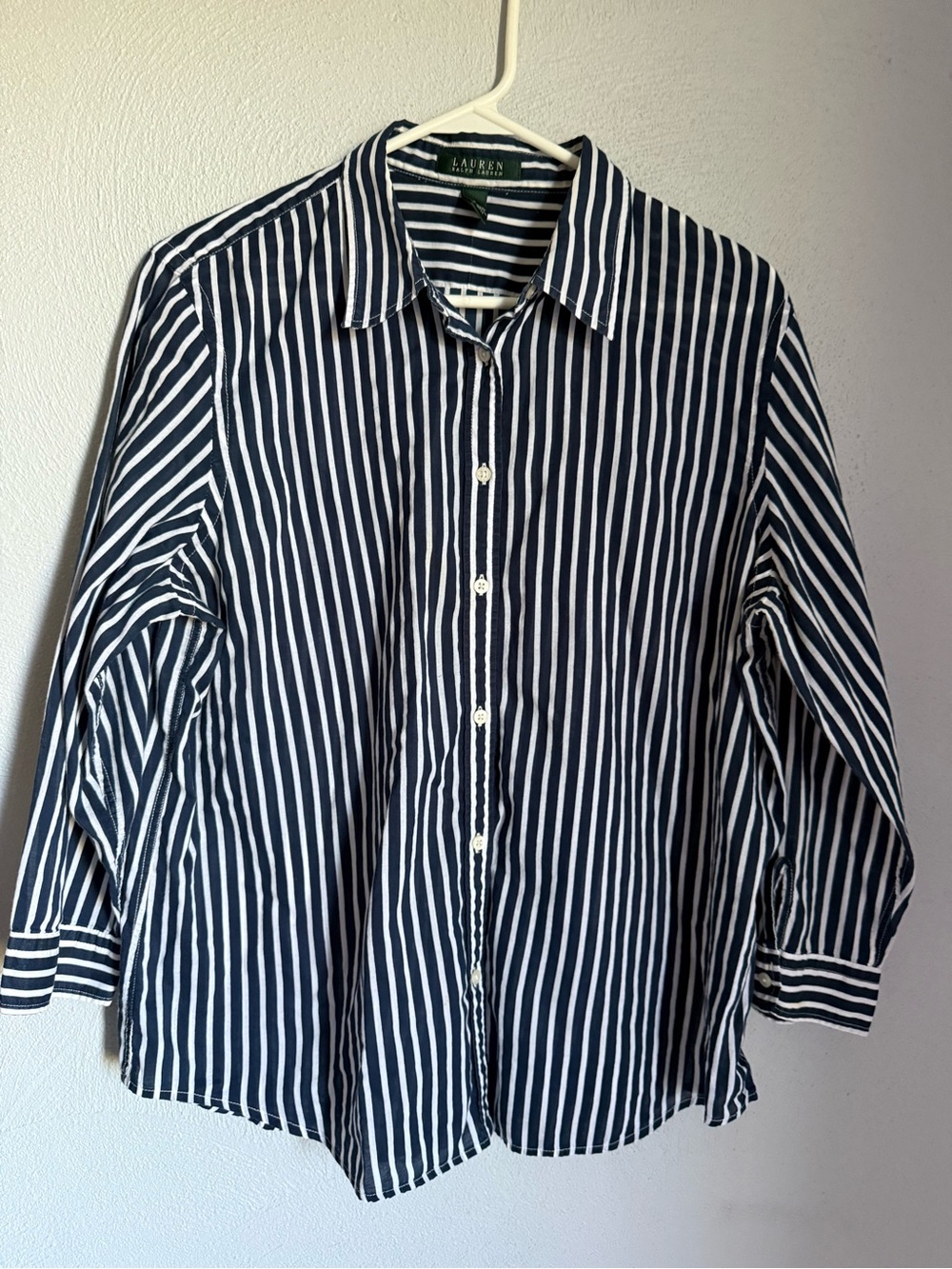 Ralph Lauren Navy and White Semi Sheer Button-Down Shirt
